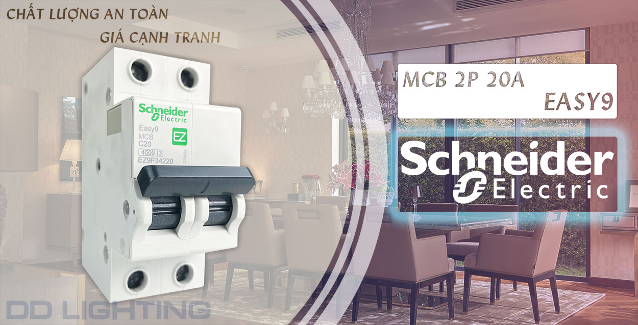 Aptomat Schneider MCB 2P 20A Easy9 EZ9F34220 chống quá tải và ngắn mạch